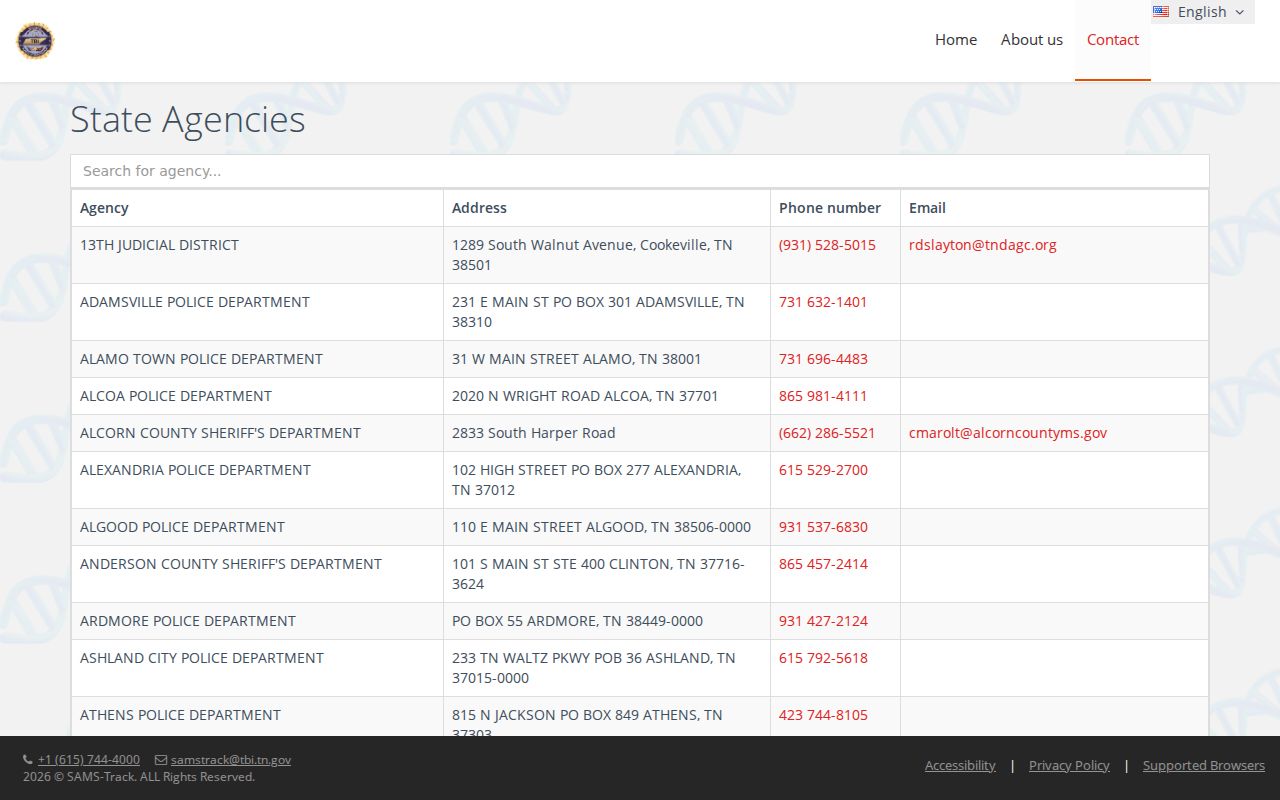 Hardin County warrant records, official TBI agency contact listing