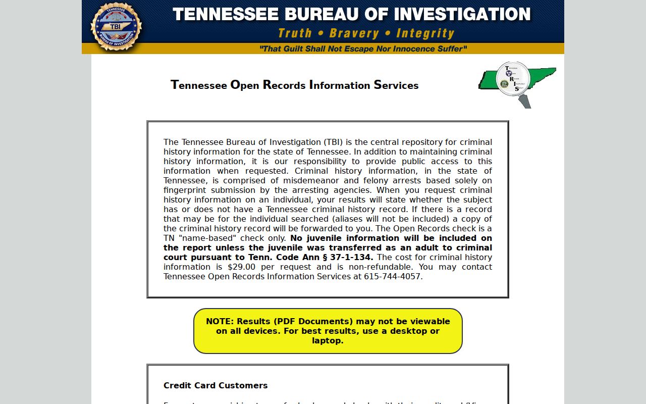 Hardin County active warrant research, blank TBI criminal-history request form