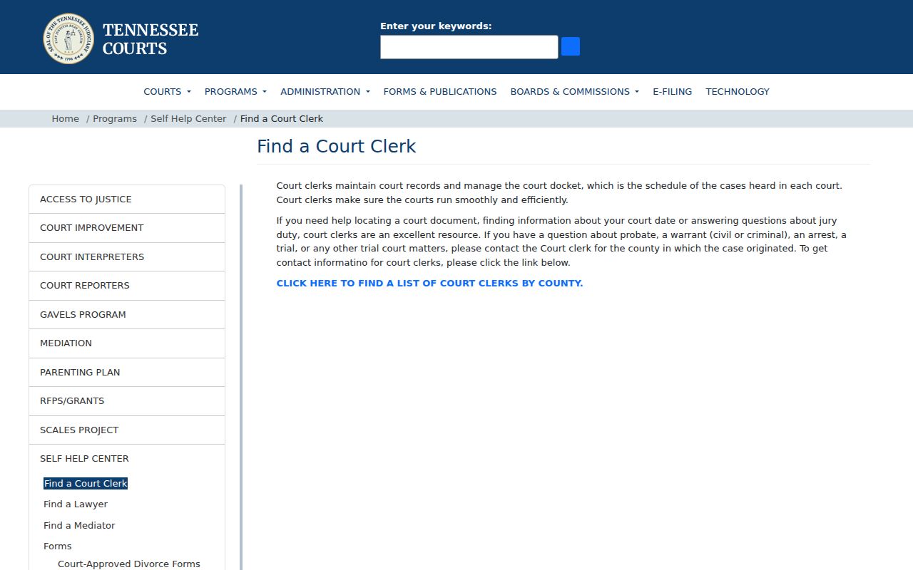 Hardin County arrest warrant records, Tennessee court clerk routing guidance