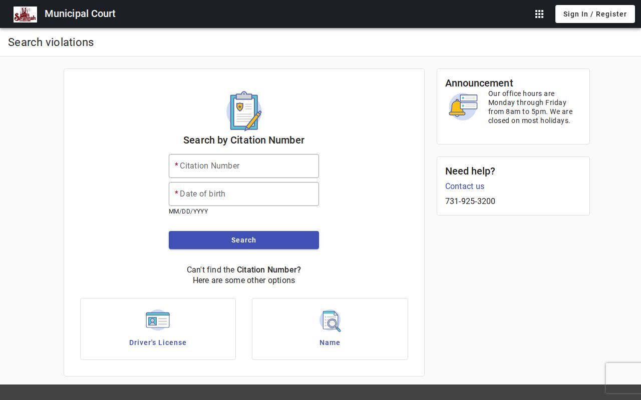 Savannah warrant records research, blank city citation portal search fields