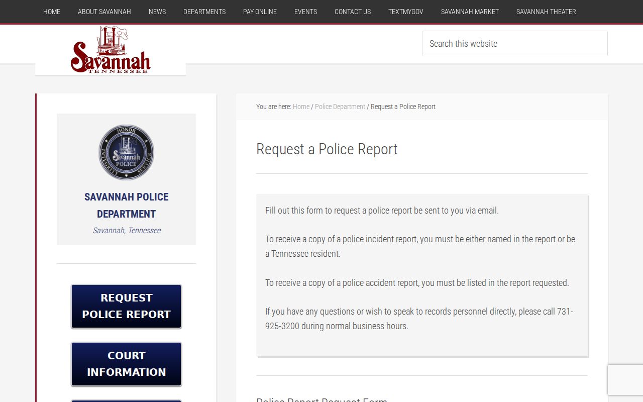 Savannah warrant records research, blank police report request form