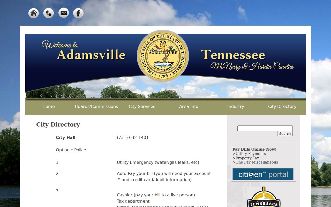 Adamsville warrant records research, City Hall contact directory